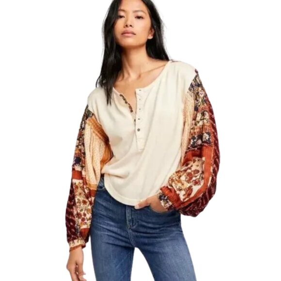 Free People Light Magic Henley Boho Shirt - Picture 1 of 9